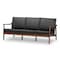 Baxton Studio Venza Walnut Wood Black Faux Leather 3-Seater Sofa 140-7554 - alternate 1